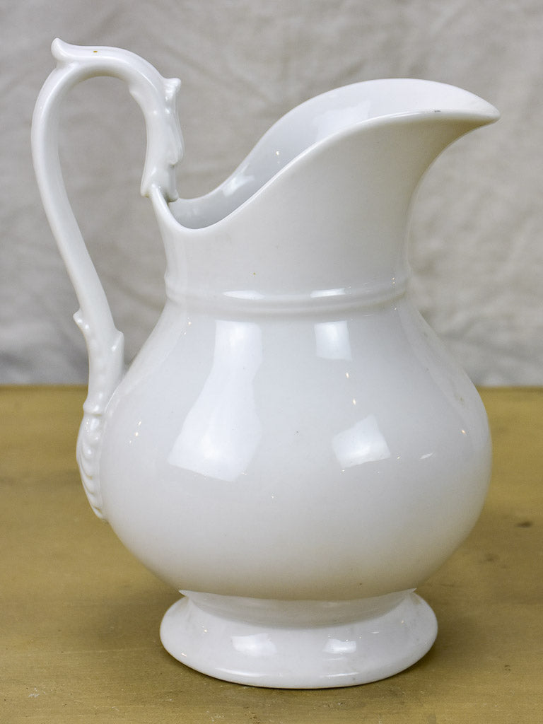 Vintage French faience white water pitcher - Empire style