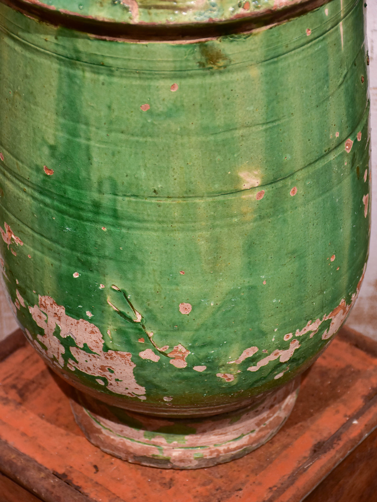 Antique French garden planter from Anduze with green glaze