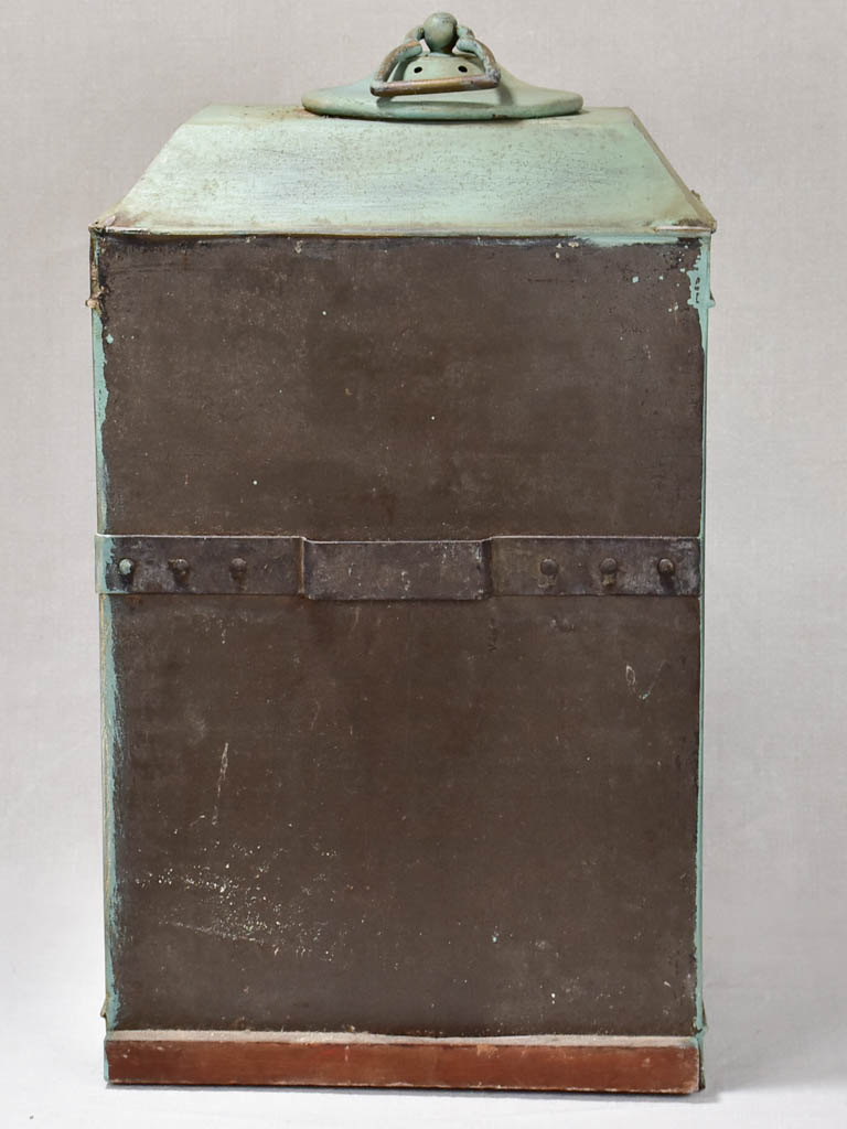 Rustic French wall lantern with green patina 26¾"