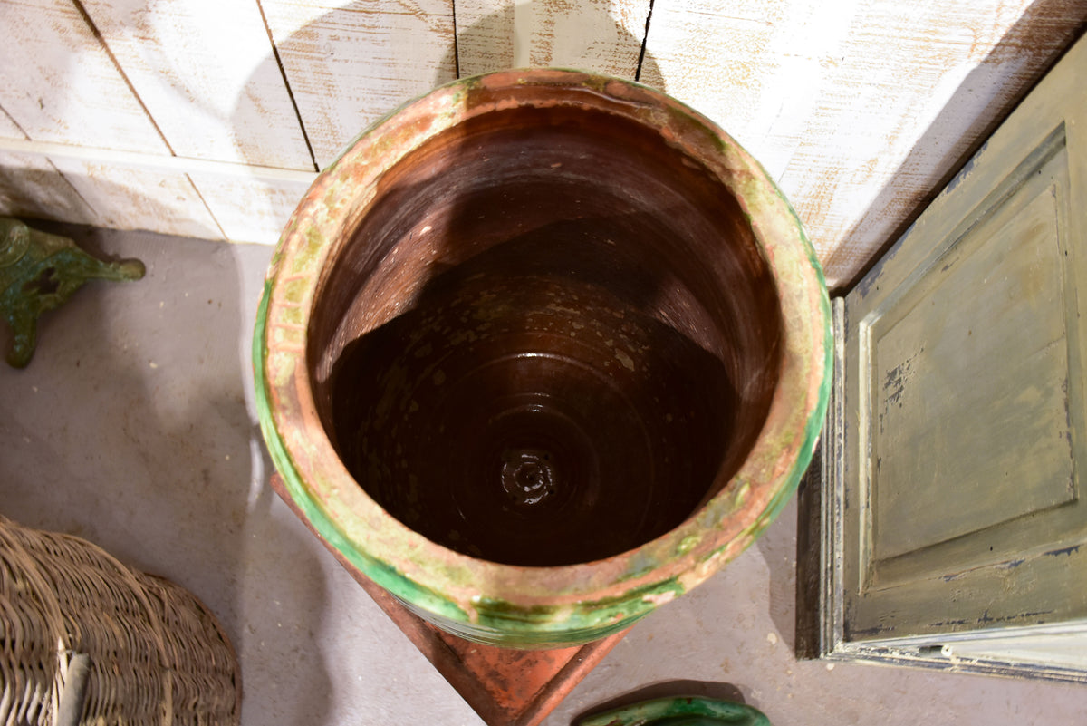 Antique French garden planter from Anduze with green glaze