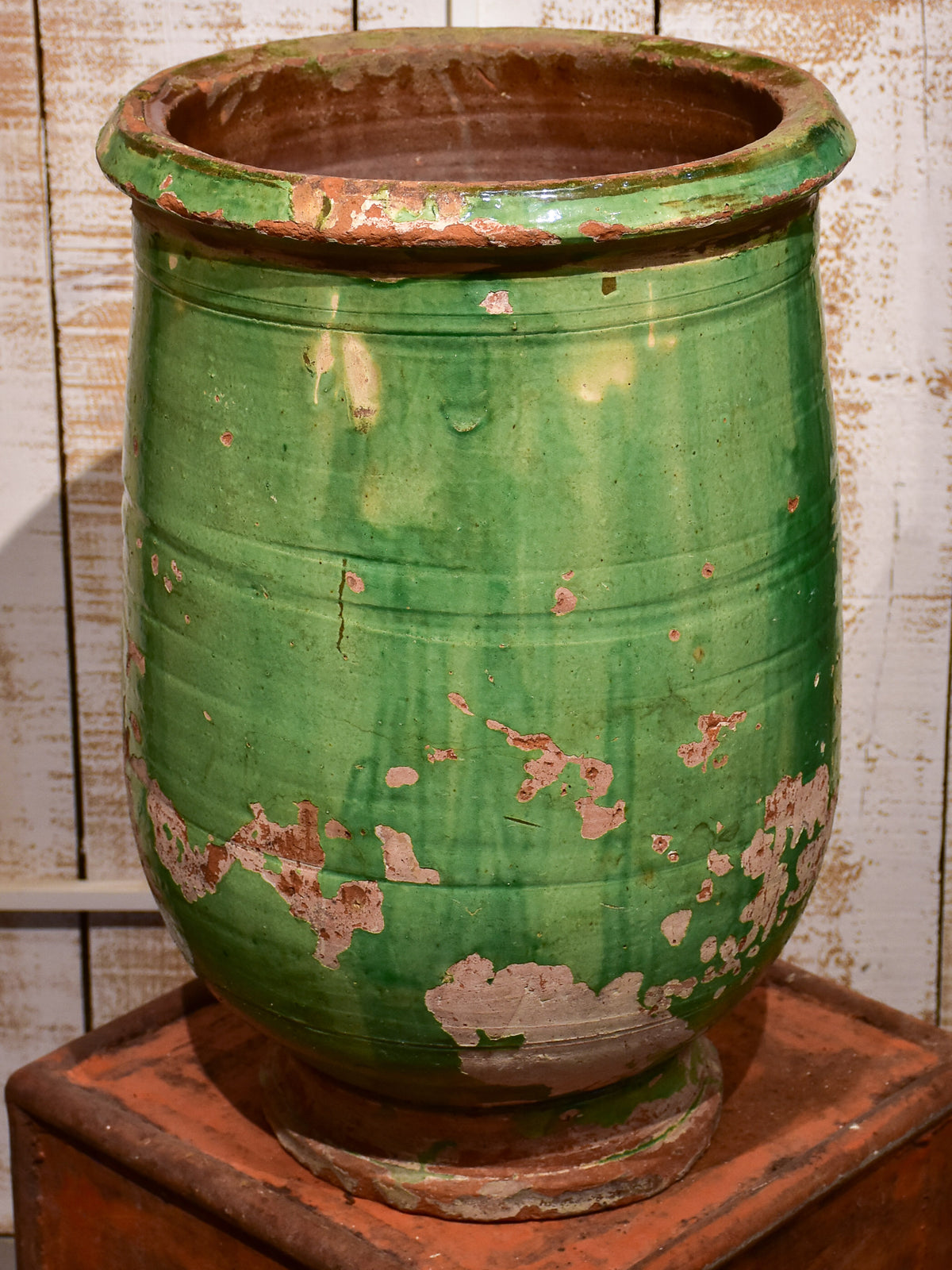 Antique French garden planter from Anduze with green glaze