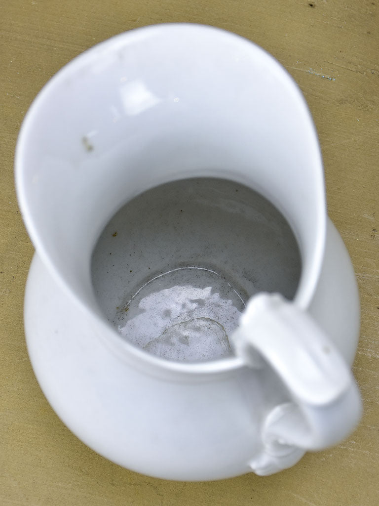 Vintage French faience white water pitcher - Empire style