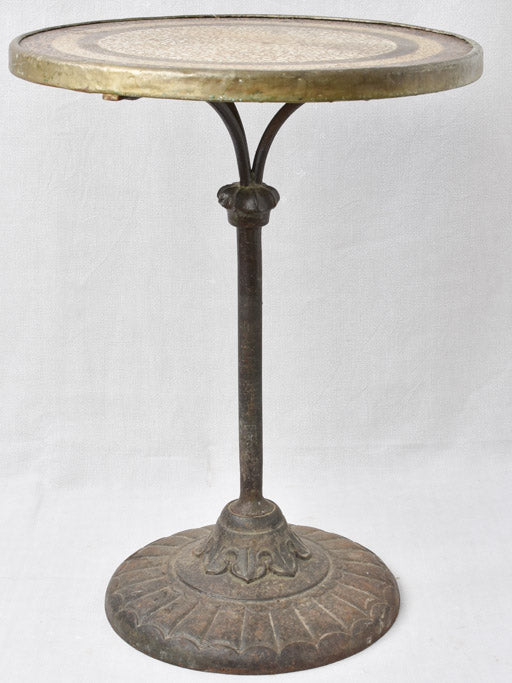 Superb antique French bistro table with mosaic top & cast iron base