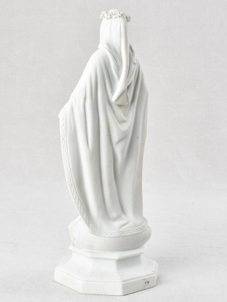 Biscuit' porcelain statue of the Virgin Mary wearing a crown 1900s 13¾"