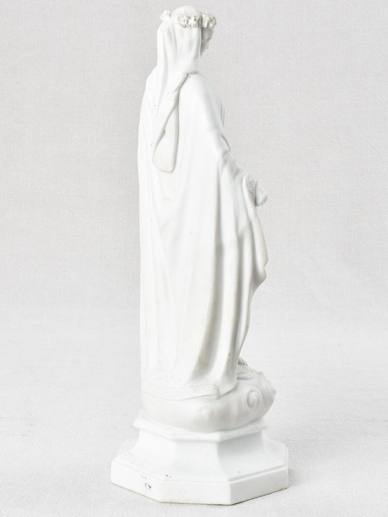 Biscuit' porcelain statue of the Virgin Mary wearing a crown 1900s 13¾"