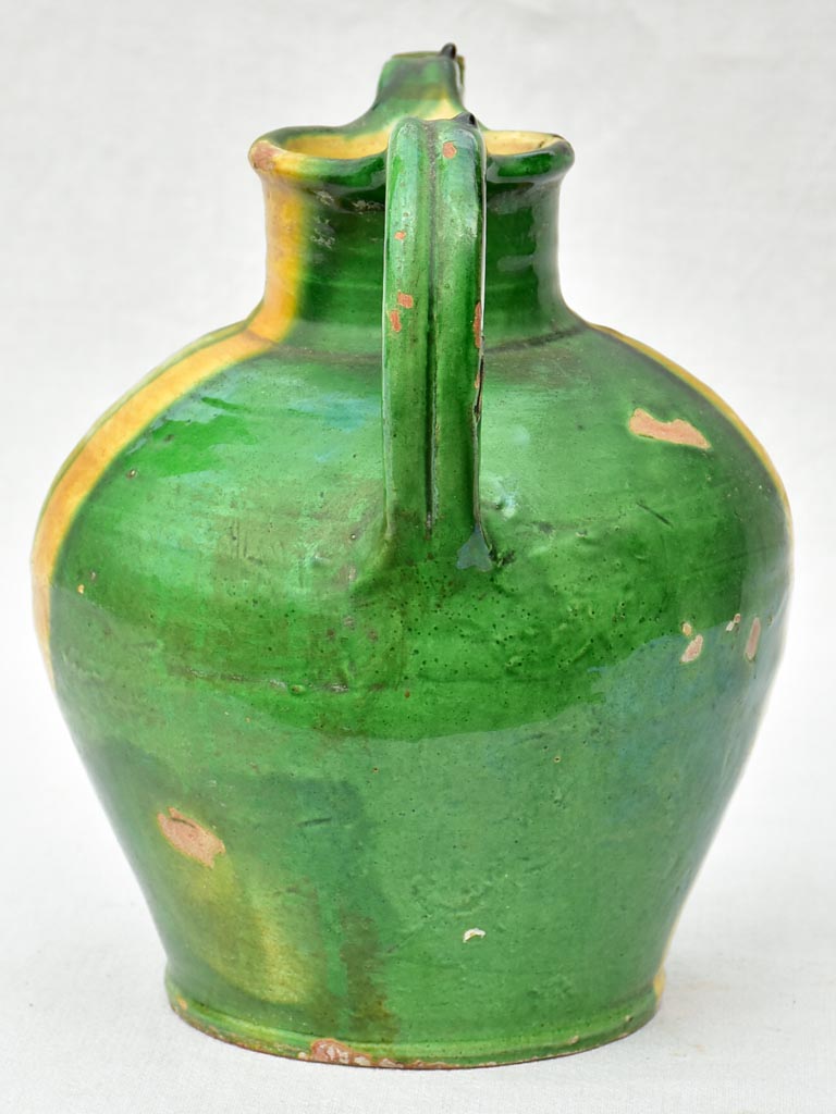 Superb 19th Century French water cruche with green and yellow glaze 11½"