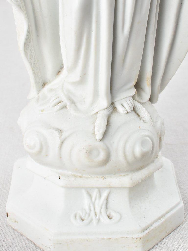 Biscuit' porcelain statue of the Virgin Mary wearing a crown 1900s 13¾"
