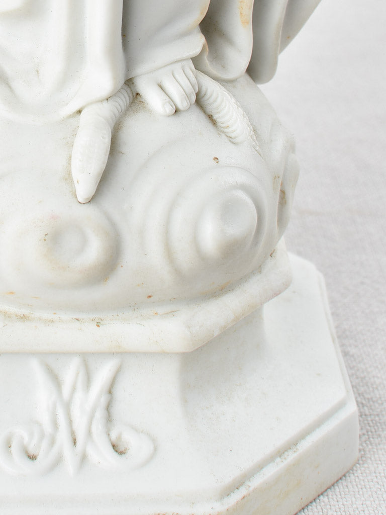 Biscuit' porcelain statue of the Virgin Mary wearing a crown 1900s 13¾"