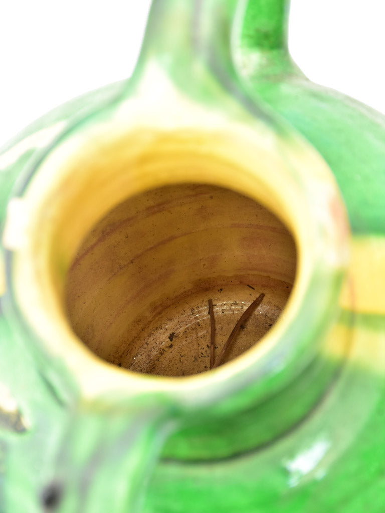 Superb 19th Century French water cruche with green and yellow glaze 11½"