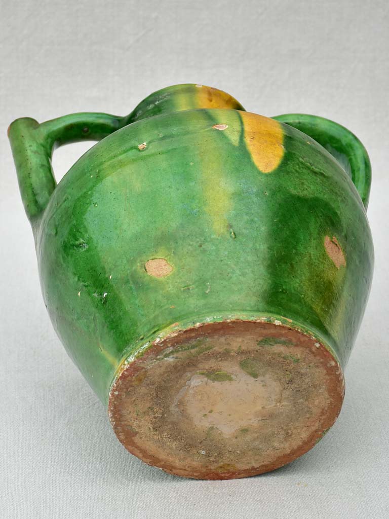 Superb 19th Century French water cruche with green and yellow glaze 11½"