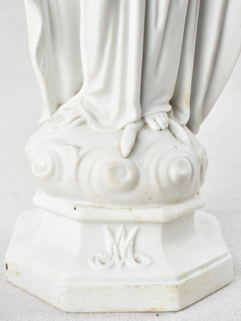 Biscuit' porcelain statue of the Virgin Mary wearing a crown 1900s 13¾"