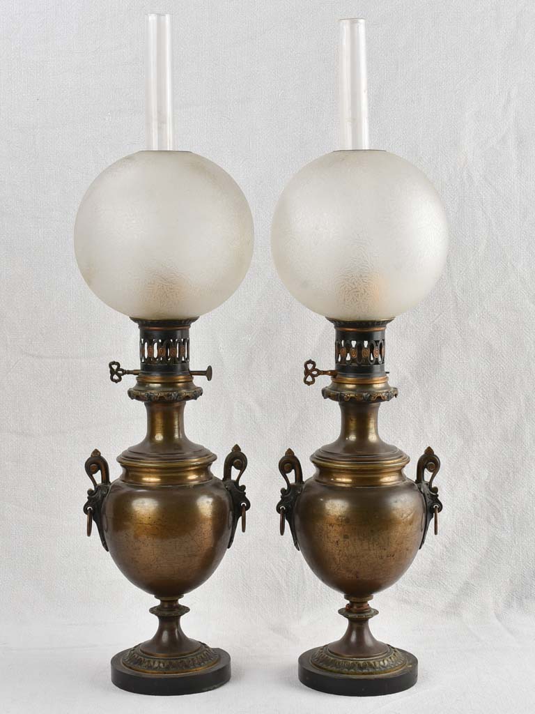 Pair of Napoleon III oil lamps 28¼"