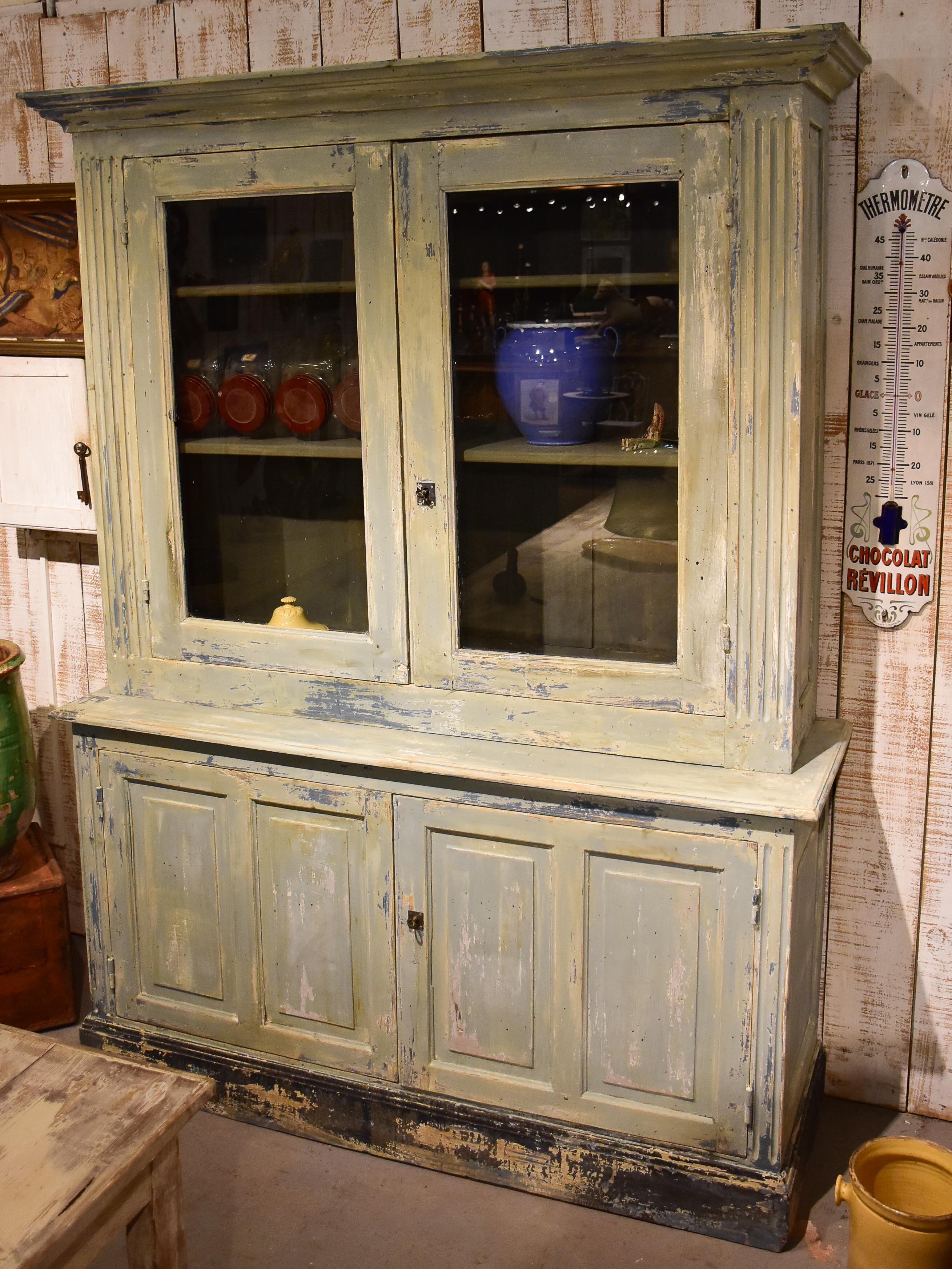 Antique French kitchen dresser with glass doors