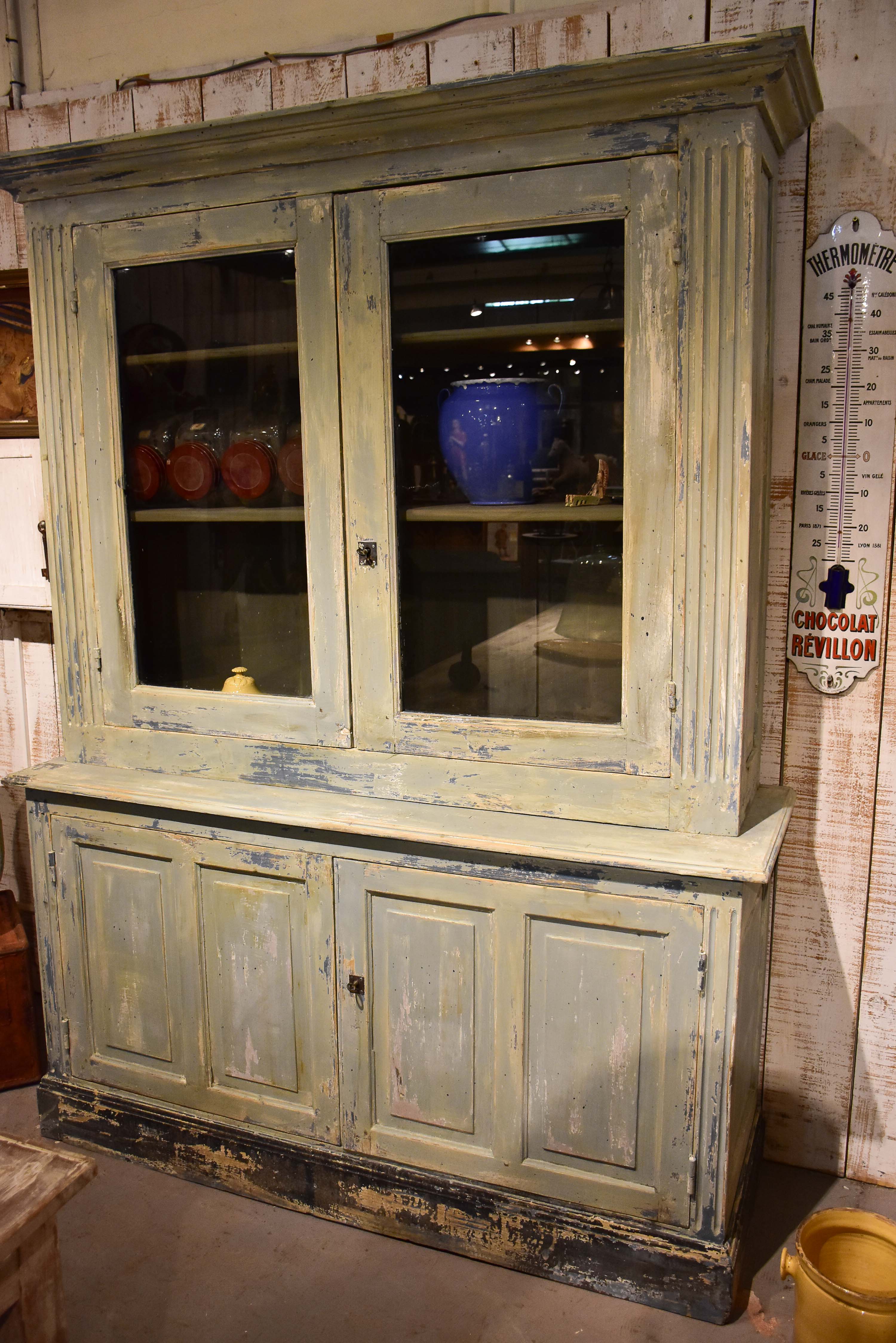 Antique French kitchen dresser with glass doors
