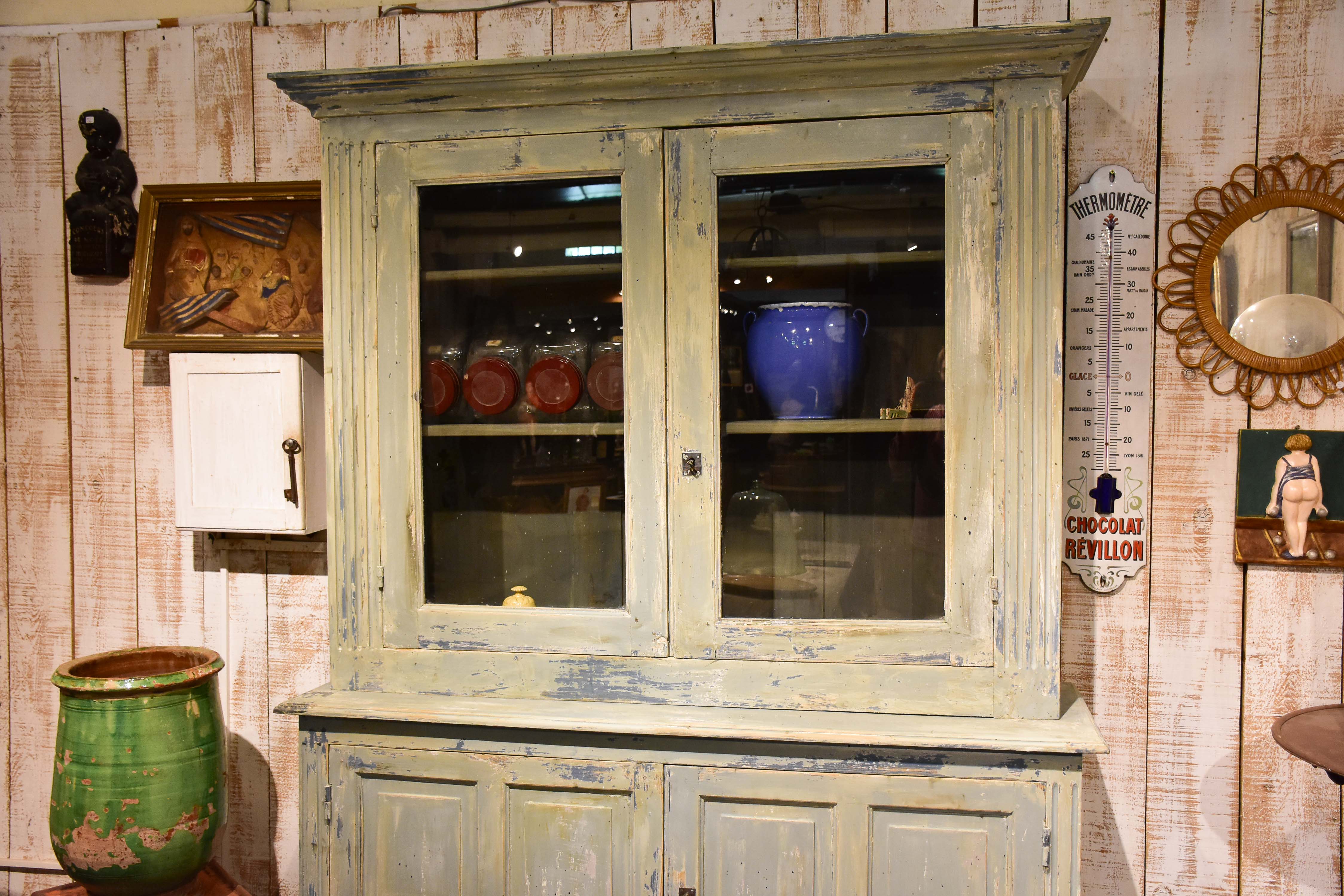 Antique French kitchen dresser with glass doors
