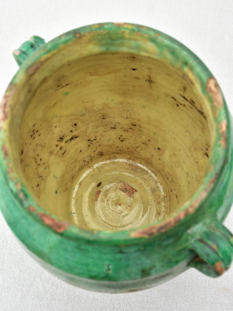 19th Century French confit pot with green glaze 11½"