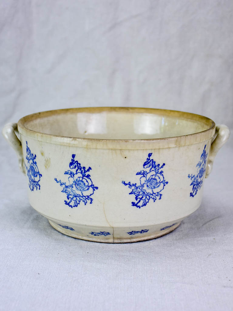 Antique Saint-Uze soup tureen with blue roses