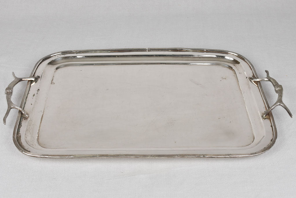 Large silver plated platter with antler shaped handles 24½"
