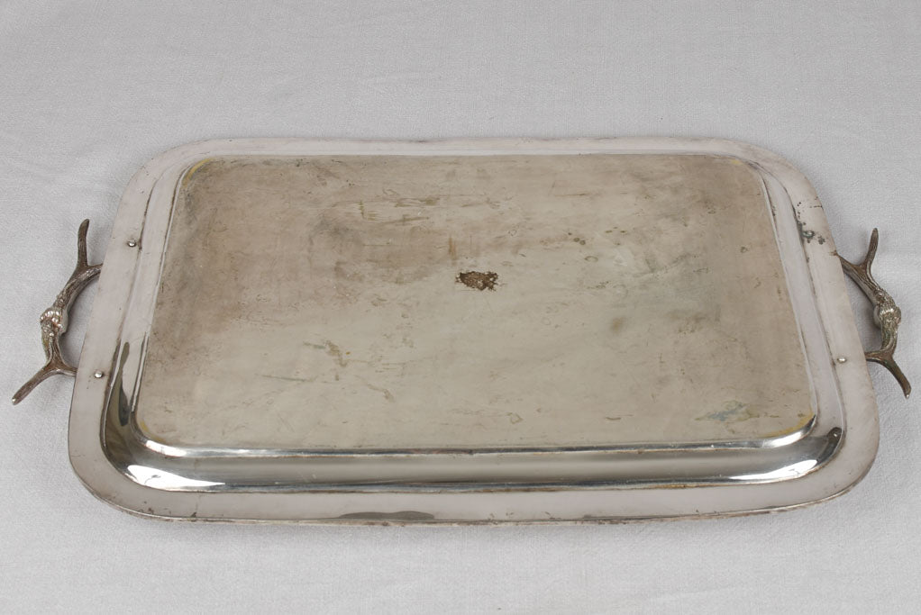 Large silver plated platter with antler shaped handles 24½"