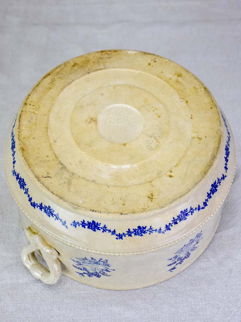 Antique Saint-Uze soup tureen with blue flowers