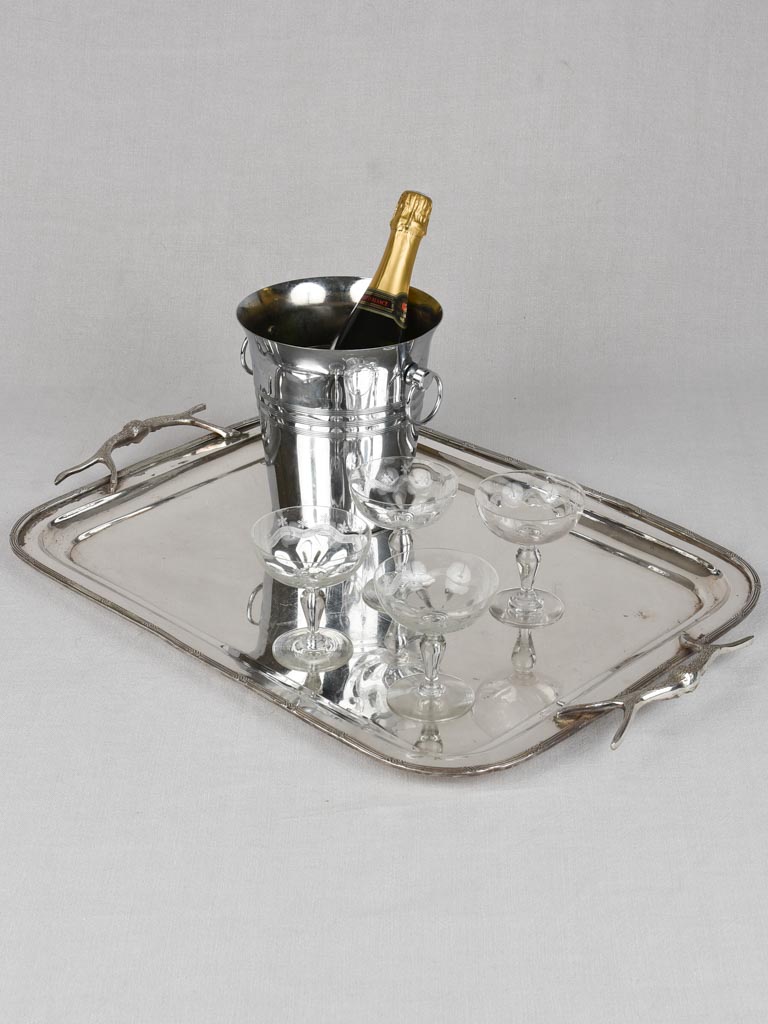 Large silver plated platter with antler shaped handles 24½"