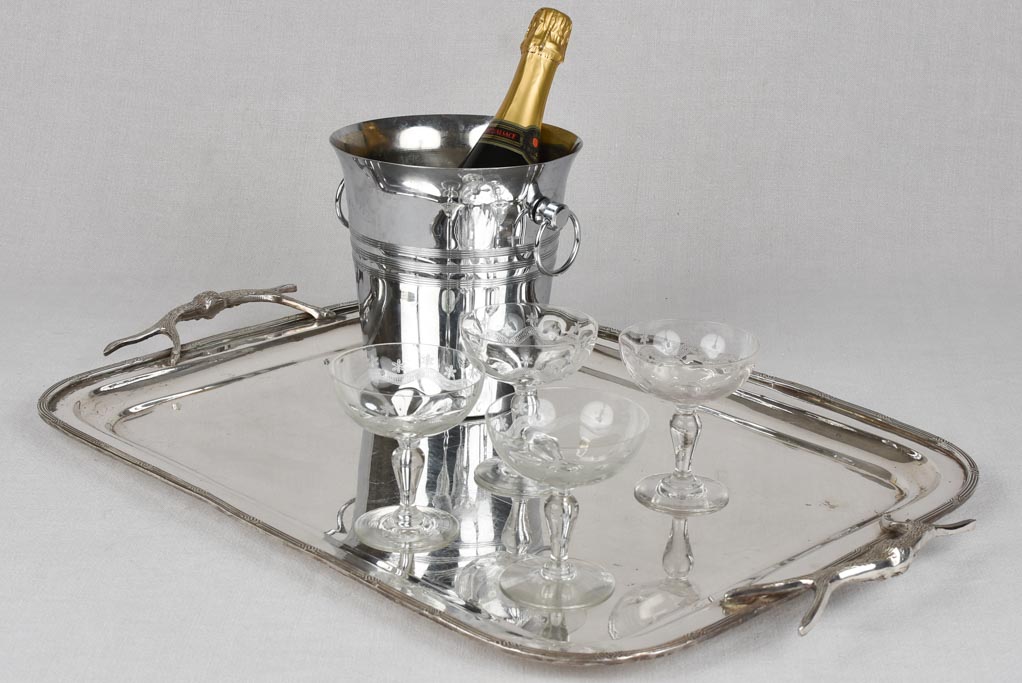 Large silver plated platter with antler shaped handles 24½"