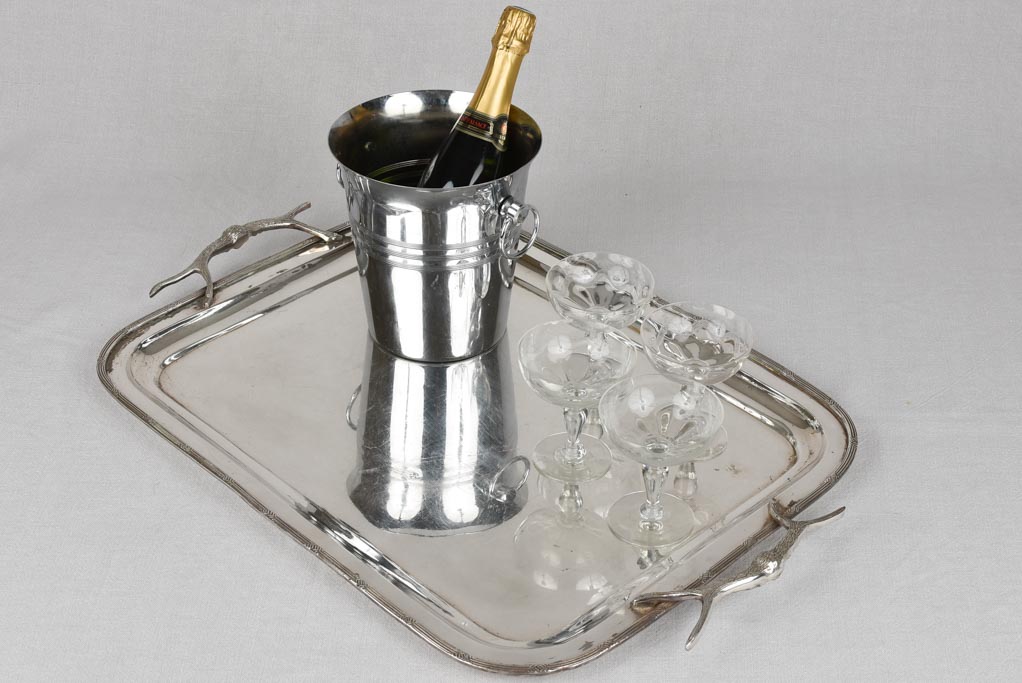 Large silver plated platter with antler shaped handles 24½"