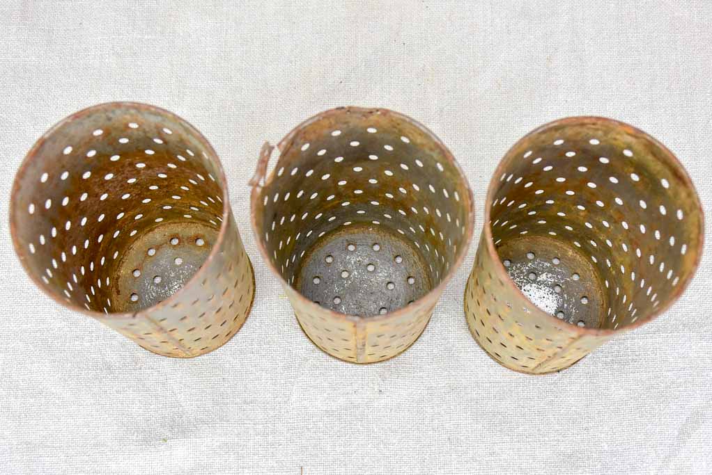 Collection of three tin cheese molds / faisselles