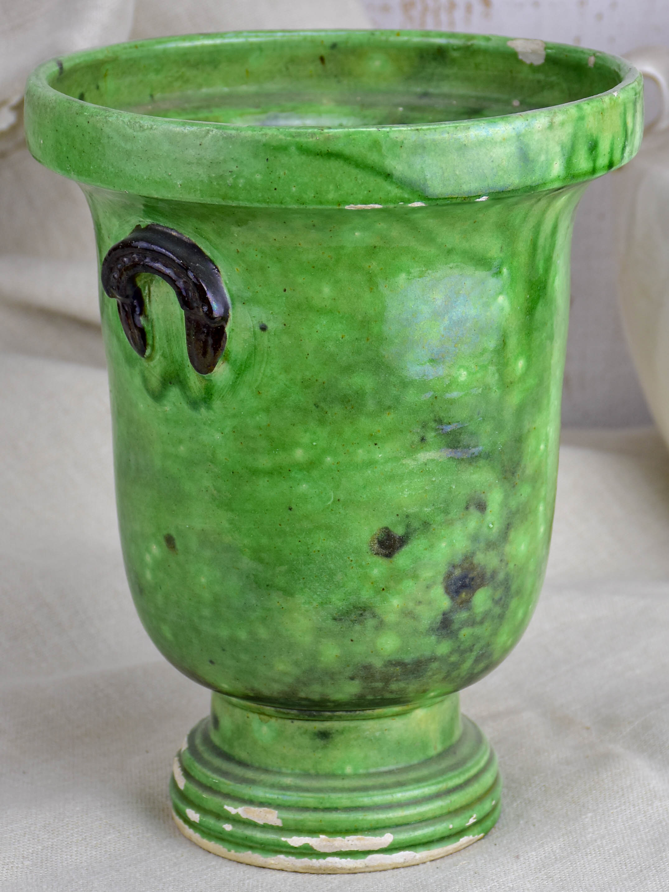 Vintage French vase from Dieulefit with green glaze