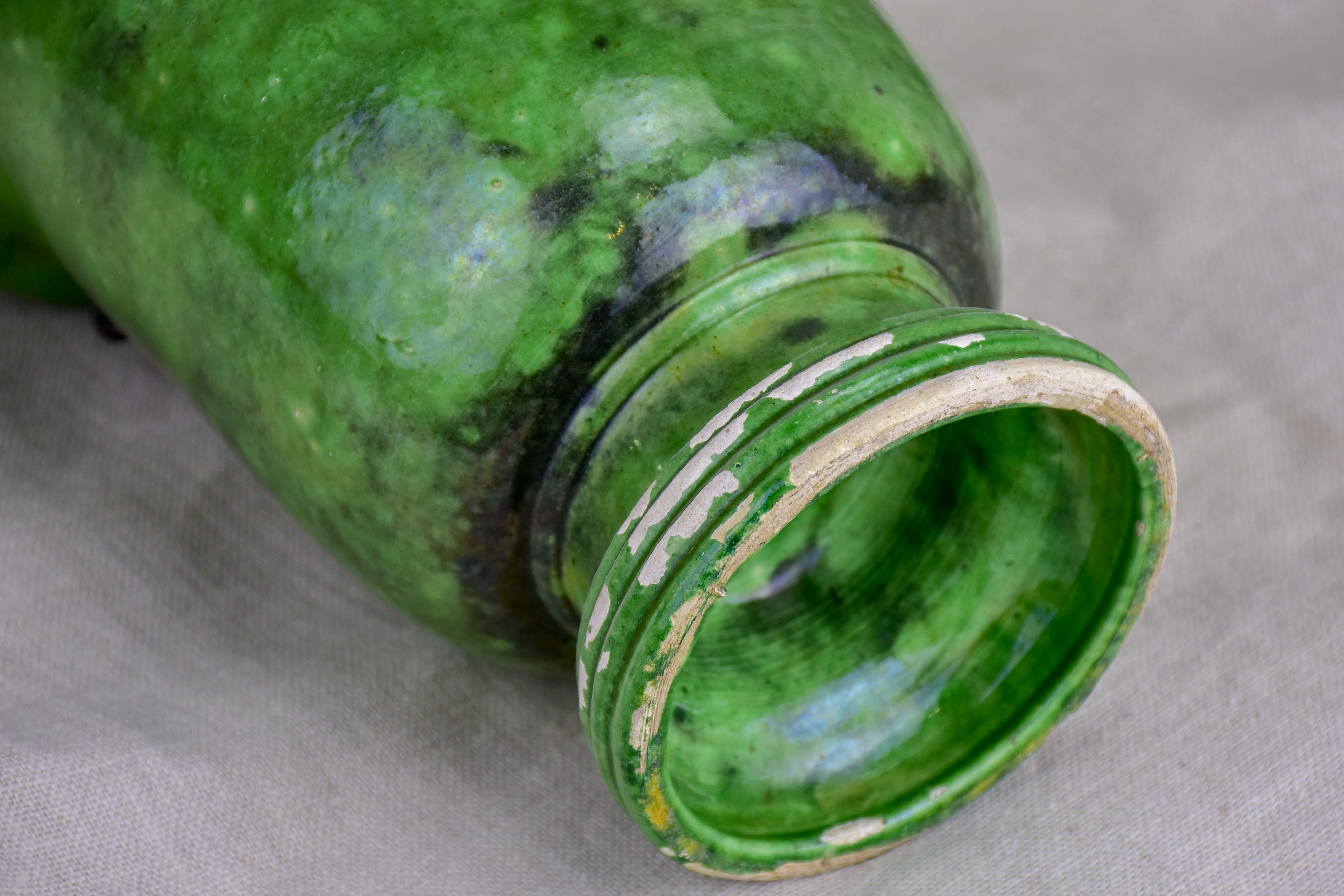 Vintage French vase from Dieulefit with green glaze
