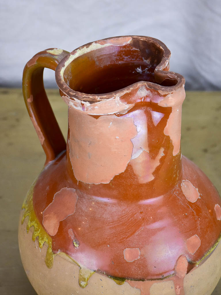 Rustic antique French clay water pitcher