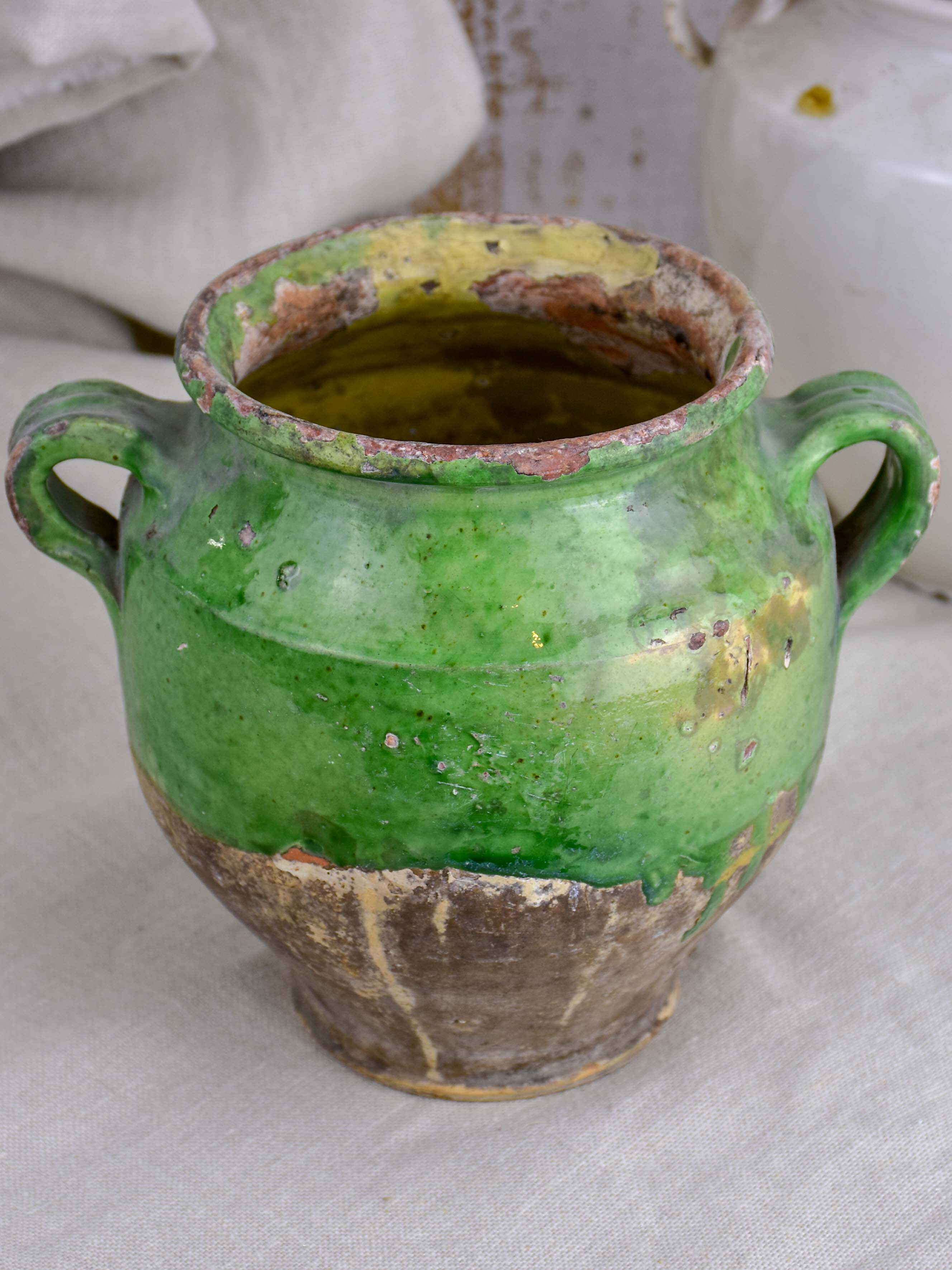 19th Century French confit pot with green glaze