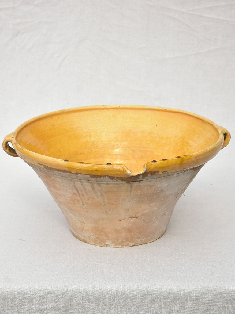 Large antique French bowl / tian with yellow glaze 16½"
