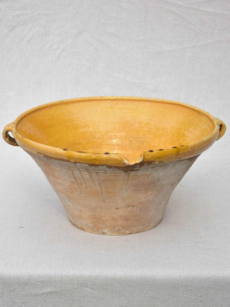 Large antique French bowl / tian with yellow glaze 16½"
