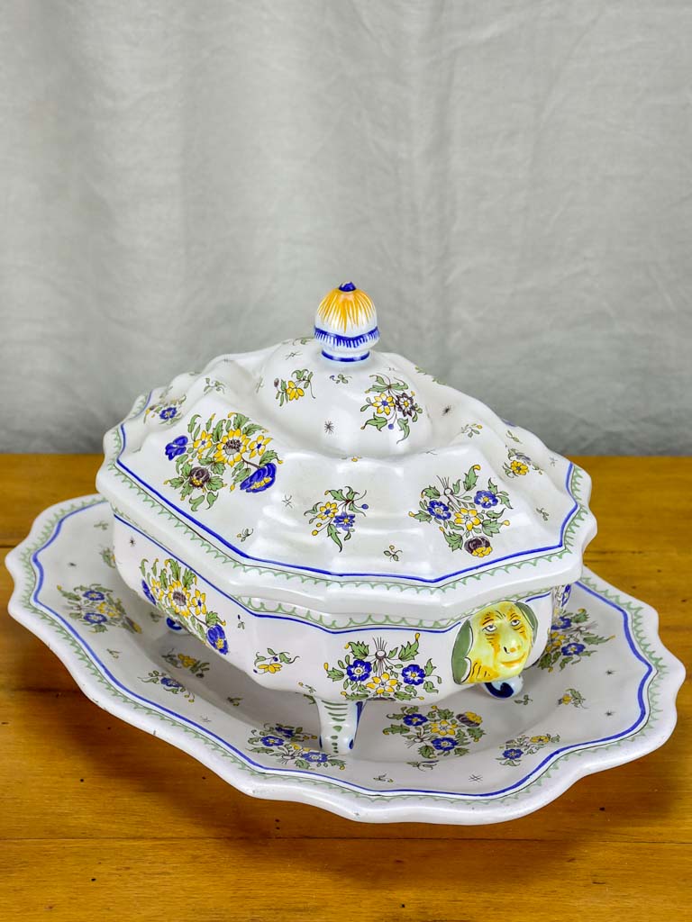 Large mid century Moustiers faience soup tureen and platter