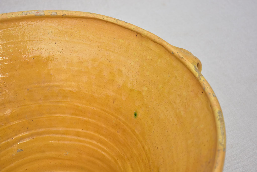 Large antique French bowl / tian with yellow glaze 16½"