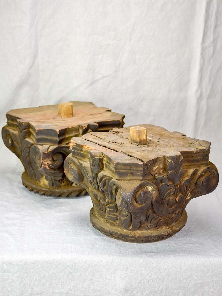 Pair of antique salvaged column capitals