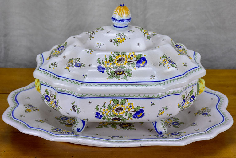 Large mid century Moustiers faience soup tureen and platter