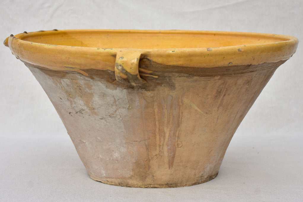 Large antique French bowl / tian with yellow glaze 16½"