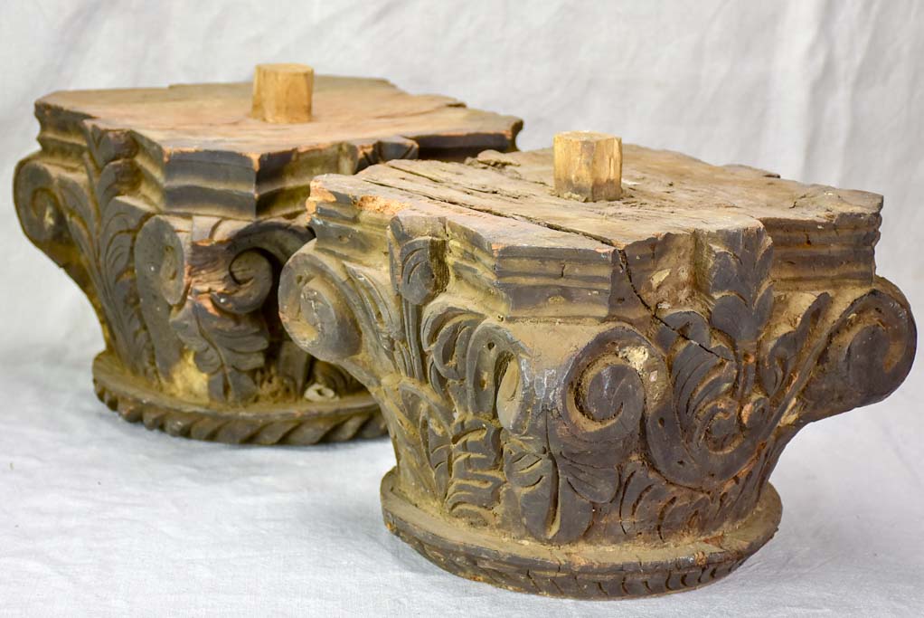 Pair of antique salvaged column capitals