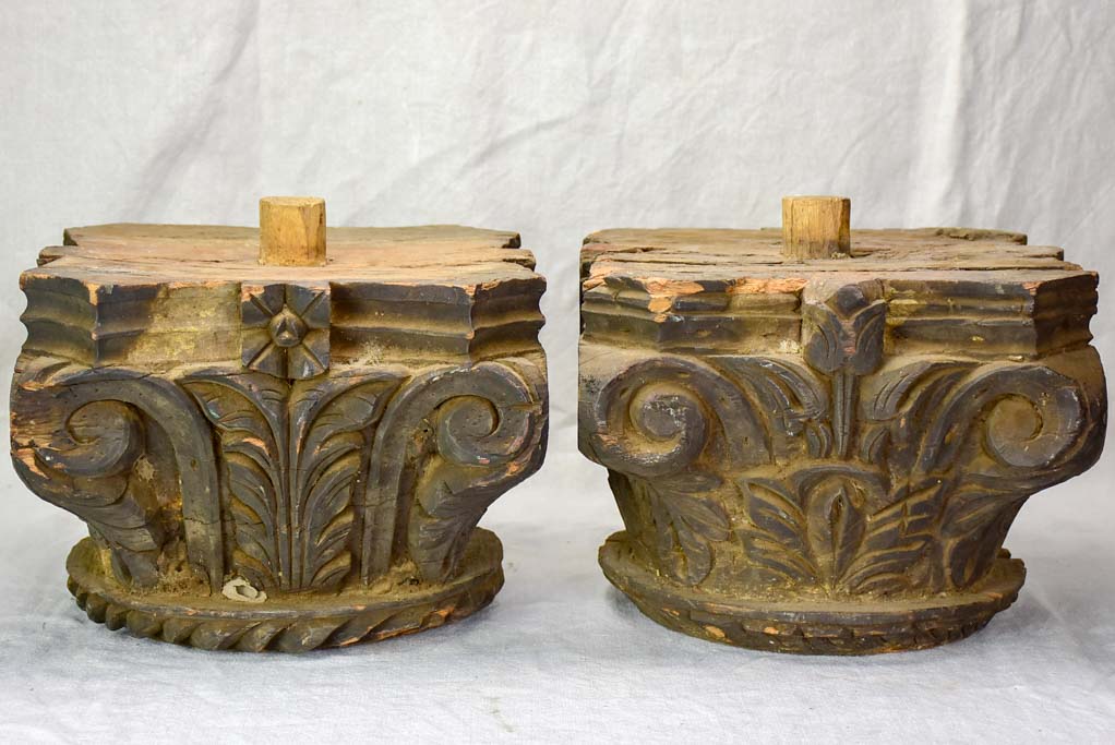 Pair of antique salvaged column capitals