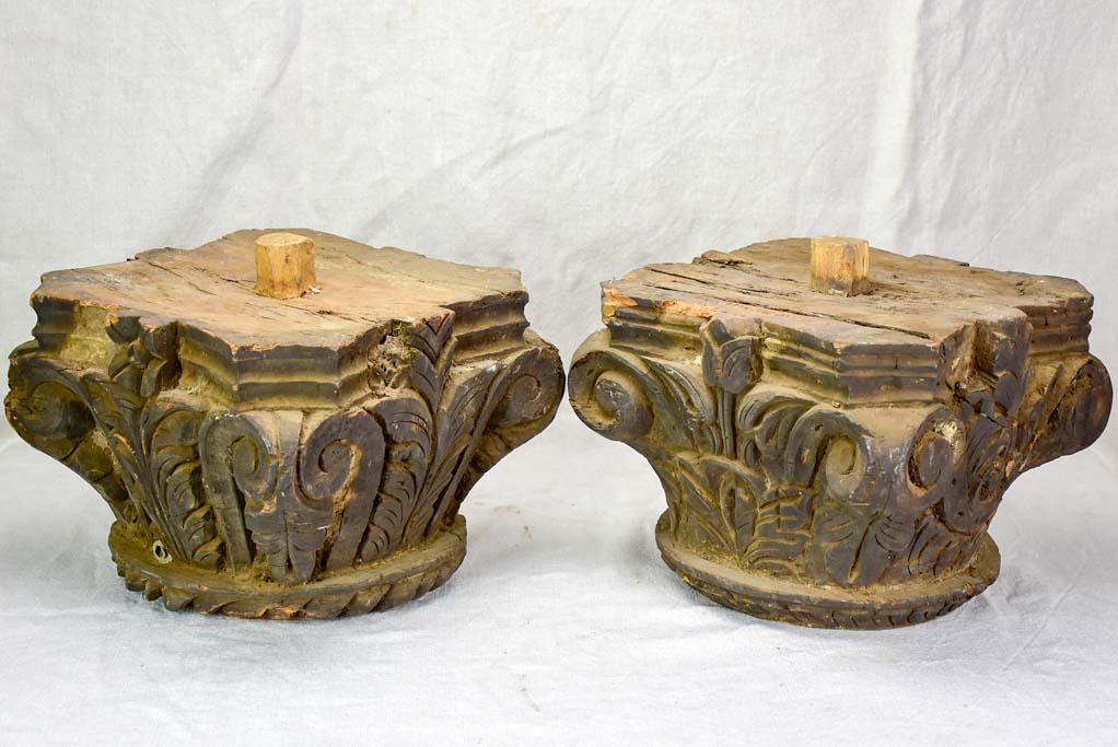 Pair of antique salvaged column capitals