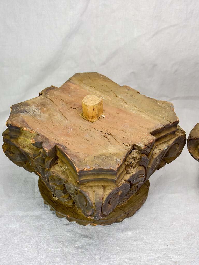 Pair of antique salvaged column capitals