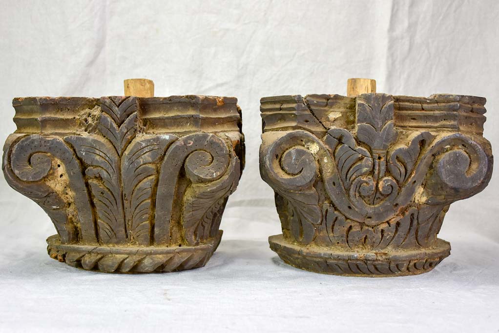 Pair of antique salvaged column capitals