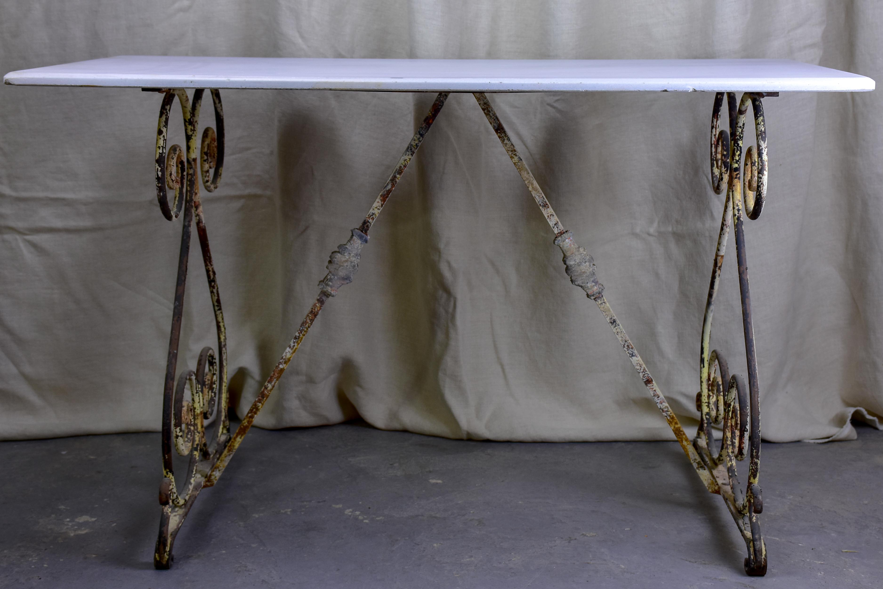 Rectangular French garden table with marble top
