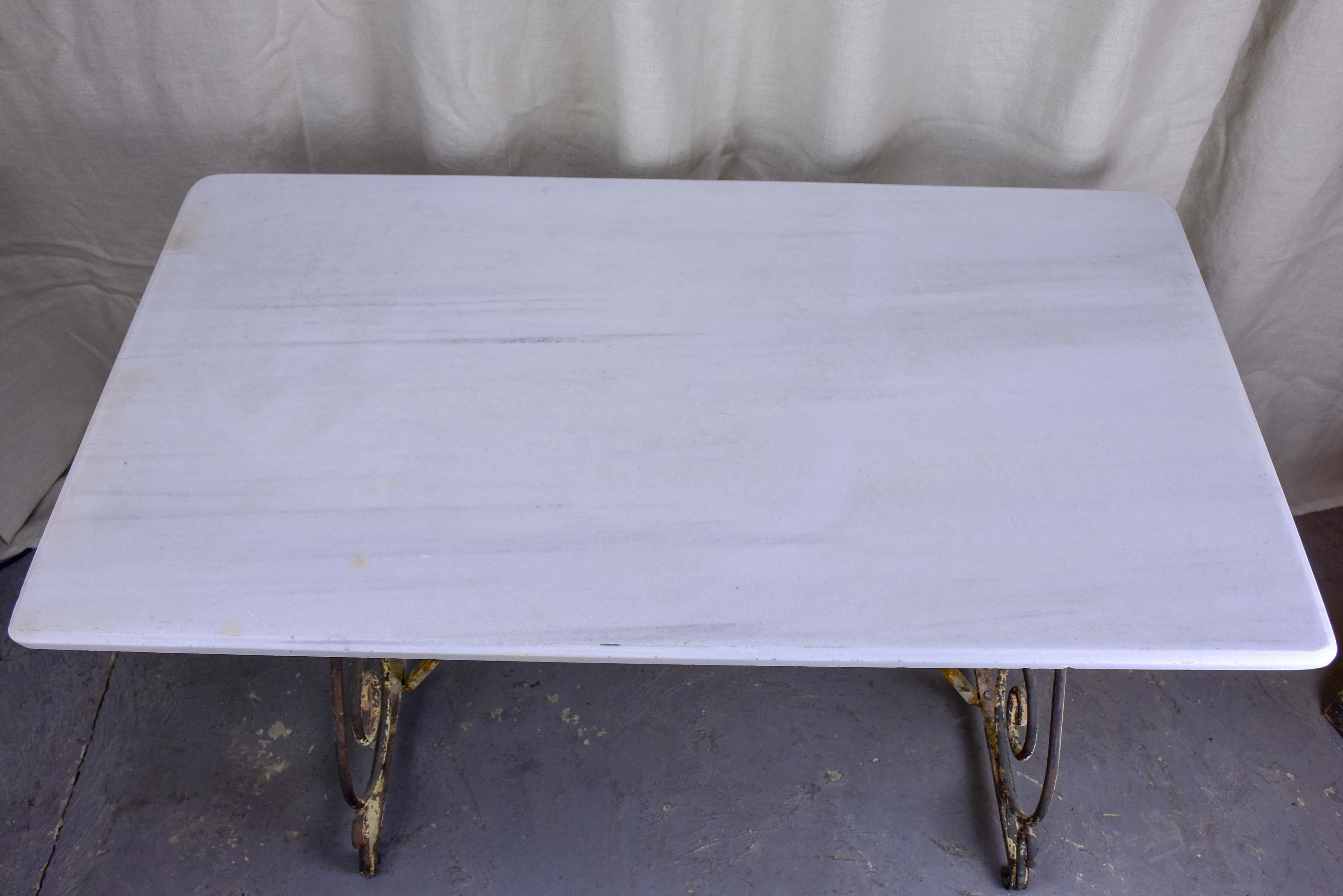 Rectangular French garden table with marble top