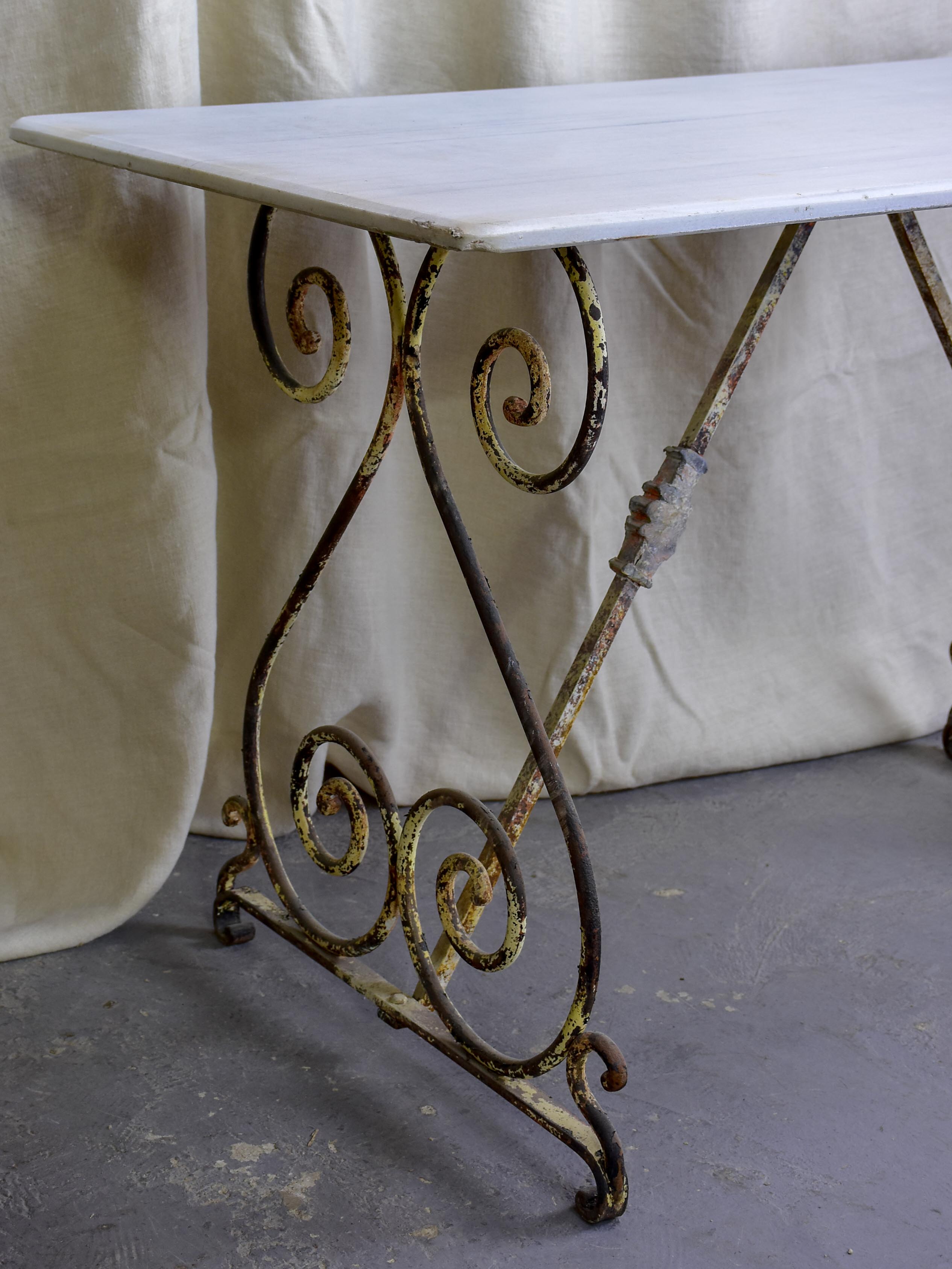 Rectangular French garden table with marble top