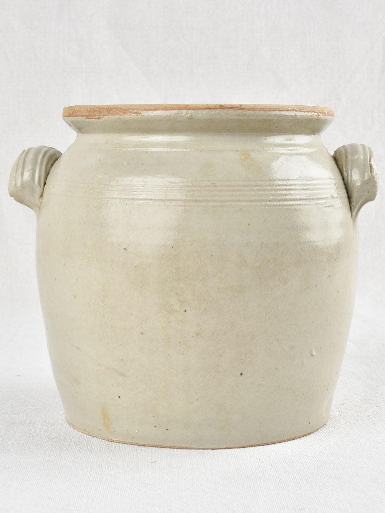 Small antique earthenware crock pot - light gray 7½"