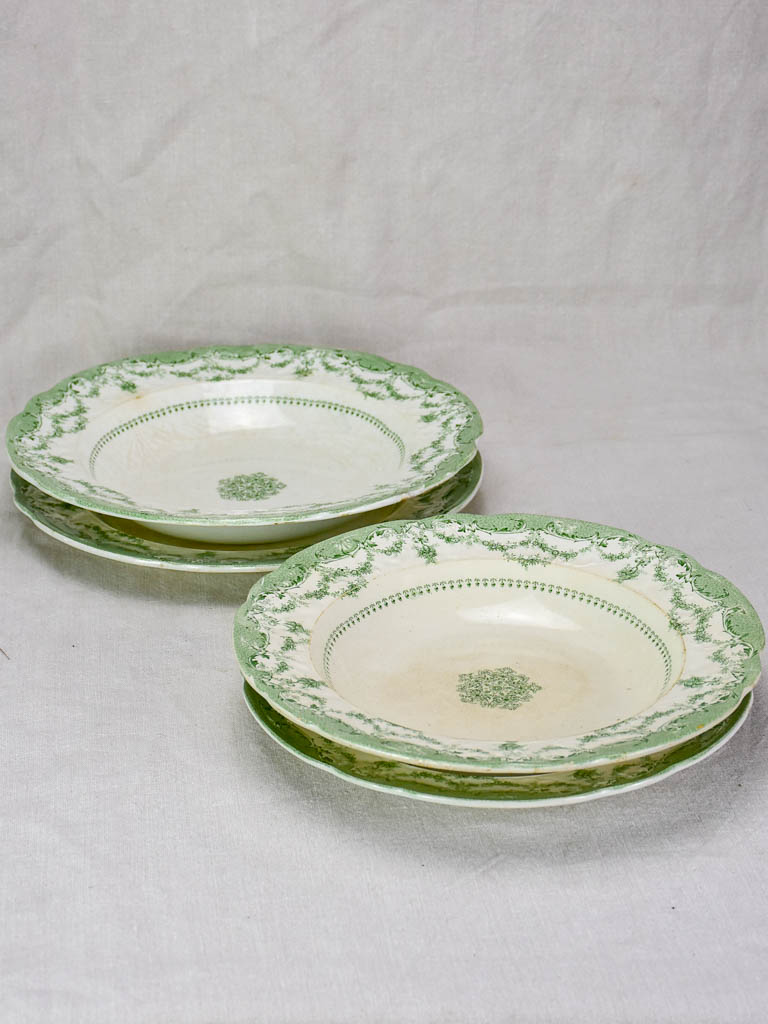 Antique English serving bowls and plates - 'Como' green