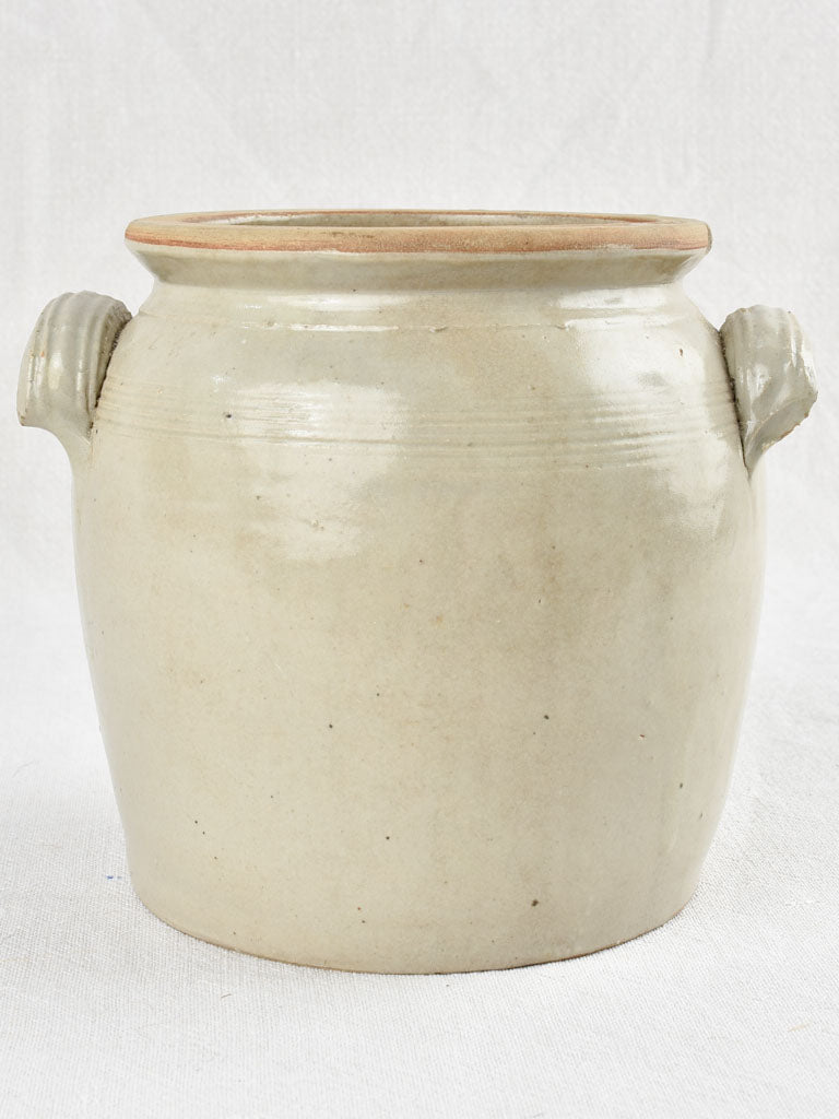 Small antique earthenware crock pot - light gray 7½"